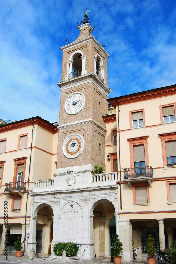 The clock tower of Rimini, Italy