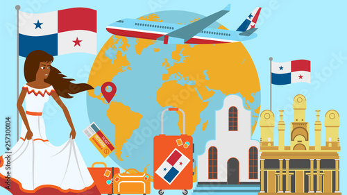 Welcome to Panama postcard. Travel and journey concept of Latinos country vector illustration with national flag of Panama