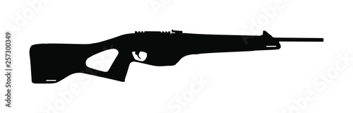 Rifle vector illustration isolated on white background. Tactical assault rifle silhouette symbol. Semi automatic carbine. Army and police weapons. Shotgun gun. Powerful deadly weapon for special unit.
