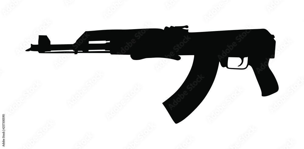 Rifle vector silhouette isolated on white background. Tactical assault rifle symbol. Semi automatic carbine. Army and police weapons. Shotgun gun. Powerful deadly weapon for special unit fire arm.