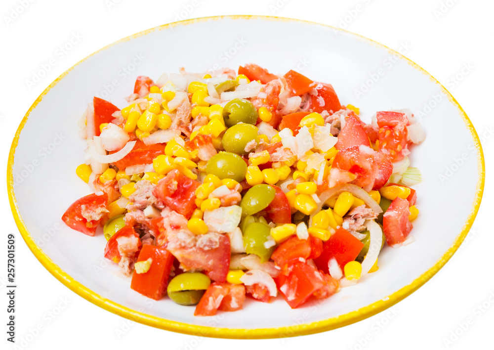 Plate of tasty salad with tuna