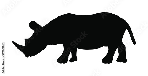 Rhinoceros vector silhouette illustration isolated on white background. Rhino silhouette. Animal from Africa.