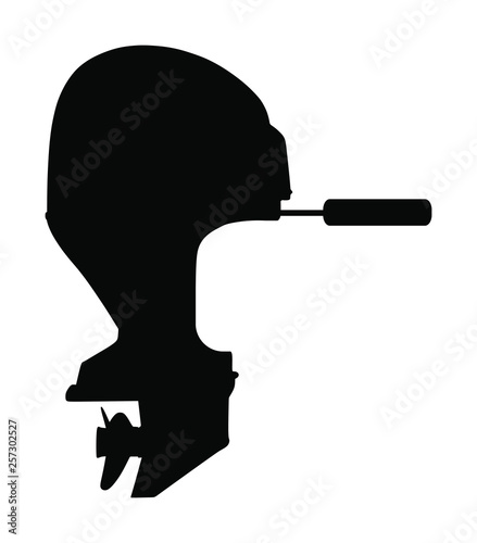 Boat engine vector silhouette isolated on white background. Outboard boat motor glyph. Powerful motor for sports boat or yacht.
