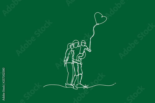 illustration Happy family have fun with continuous white line drawing style,Draw white line of Children playing in garden park,Creative Simple lines idea family ecology environment