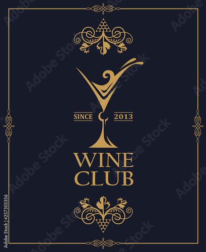 wine club emblem with grapes and glass