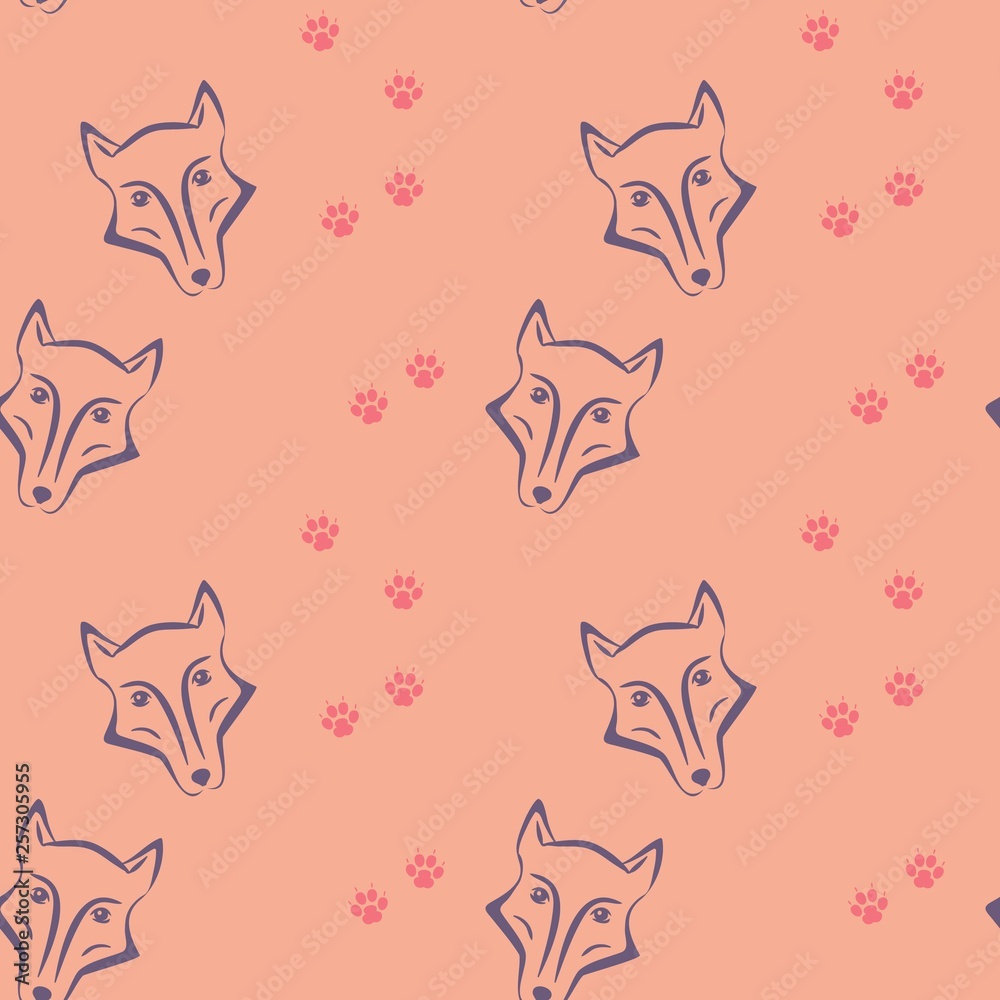 Seamless vector pattern with hand drawn bones and paws