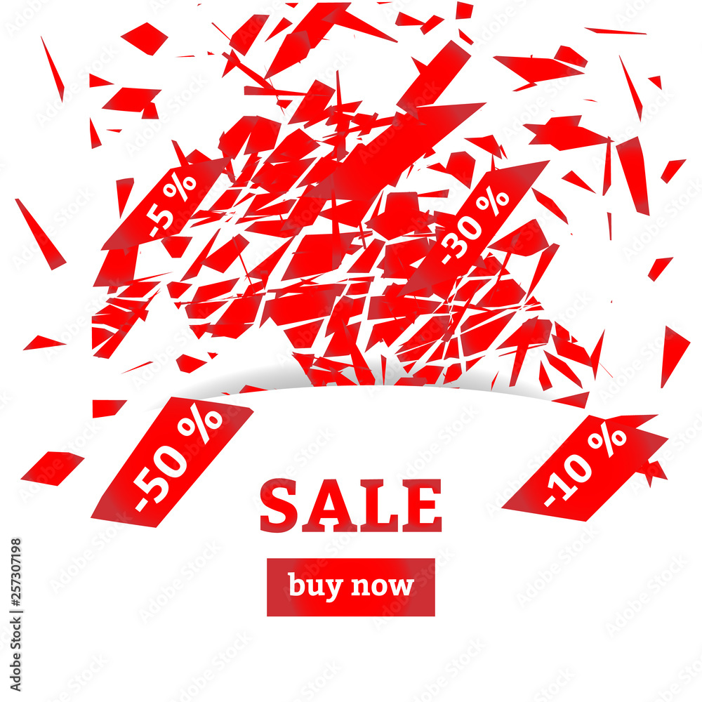 concept of sales. Discounts. Abstract particles scatter after the explosion