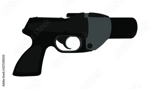 Flare gun vector isolated on white background. Signal pistol for survival stray people. SOS alert weapon for rescue help. Start shoot sign for race. 