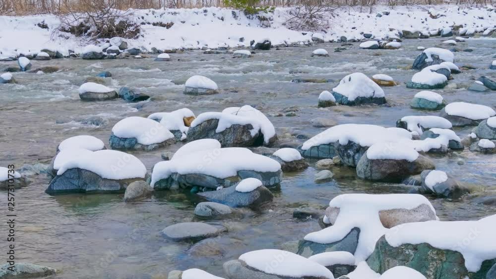 長野県白馬村 松川の雪景色 : ティルトアップ, パーン 長野県白馬村 松川の雪景色 : ティルトアップ, パーン