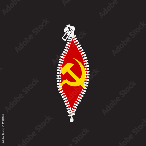  Communist undercover , red flag hammer and sickle in zipper slit