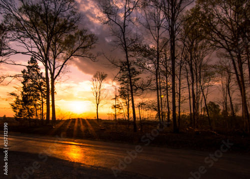 Vibrant Sunset in Virginia Reflecting On the Road