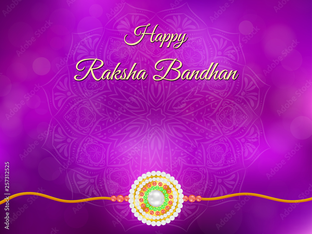 Happy Raksha Bandhan background with mandala and rakhi. Hindu holiday  concept in purple color. Vector illustration. Stock Vector | Adobe Stock
