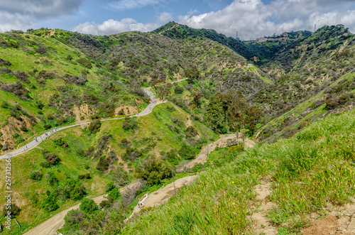 Hiking trails in Runyon Canyon, Los Angeles, CA.