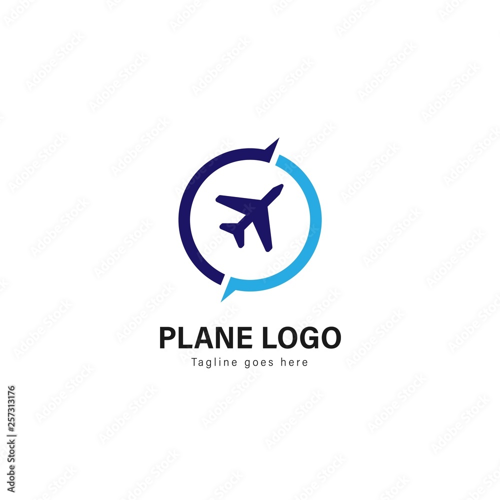 Plane logo template design. Plane logo with modern frame vector design