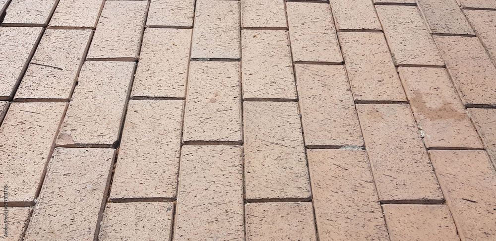 Polished brick pavement tile color. Depth of low field
