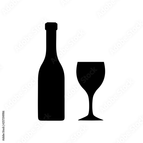 Wine bottle with wine glass icon isolated on white background. Vector illustration.