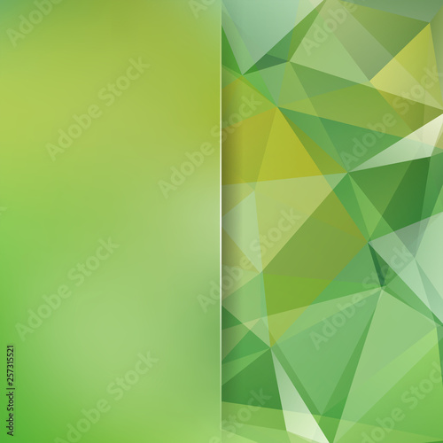 Background made of green triangles. Square composition with geometric shapes and blur element. Eps 10