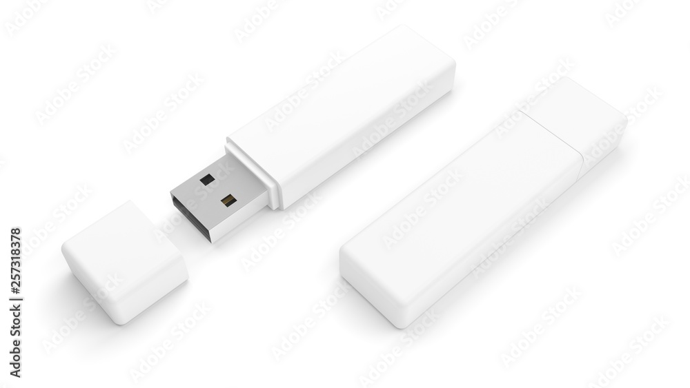 USB flash drive isolated on white background. Pen drive. Flash stick. 3d illustration. USB flash drive isolated on white background. Pen drive. Flash stick. 3d illustration.