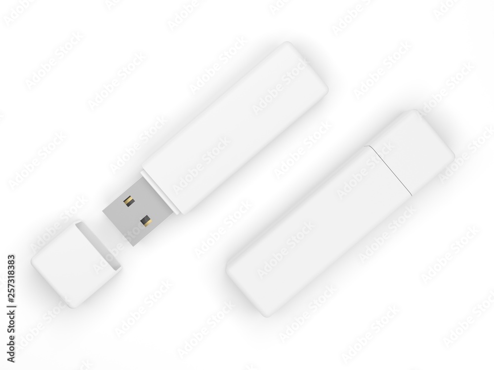 USB flash drive isolated on white background. Pen drive. Flash stick. 3d illustration. USB flash drive isolated on white background. Pen drive. Flash stick. 3d illustration.
