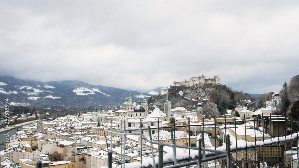 city view from the terrace of the contemporary art museum, winter period, Salzburg, Austria