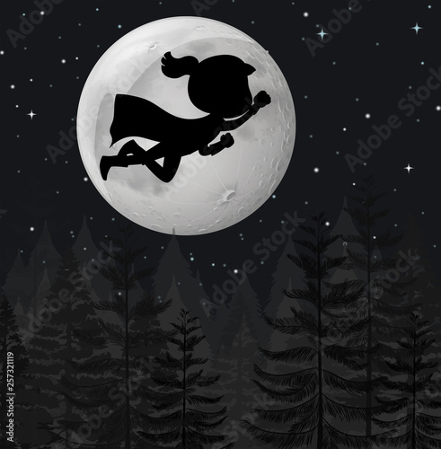 A super hero flying at night
