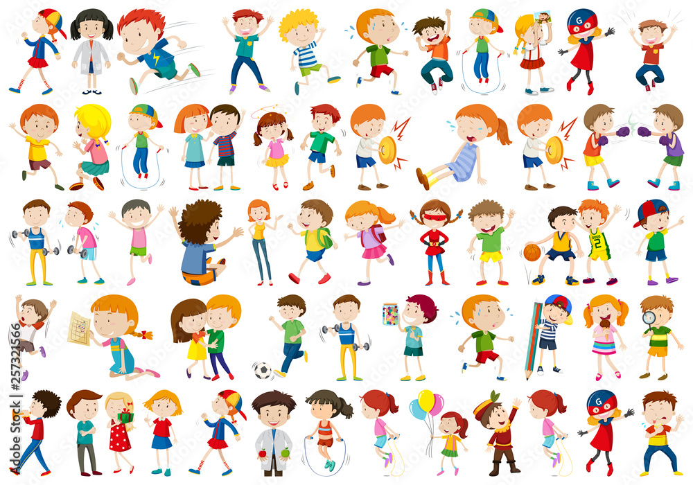 Kids playing sport set