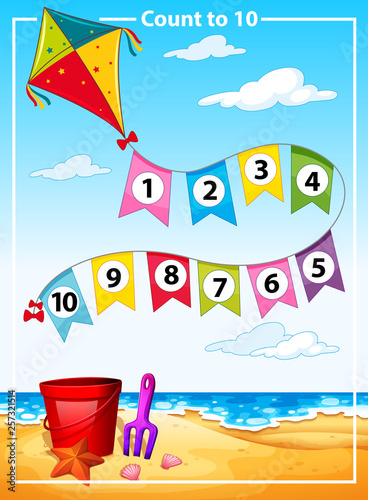 Count number summer beach template