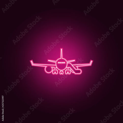 airplane with gangway icon. Elements of Airport in neon style icons. Simple icon for websites, web design, mobile app, info graphics