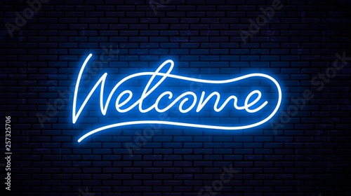 Vector neon inscription welcome for signboard