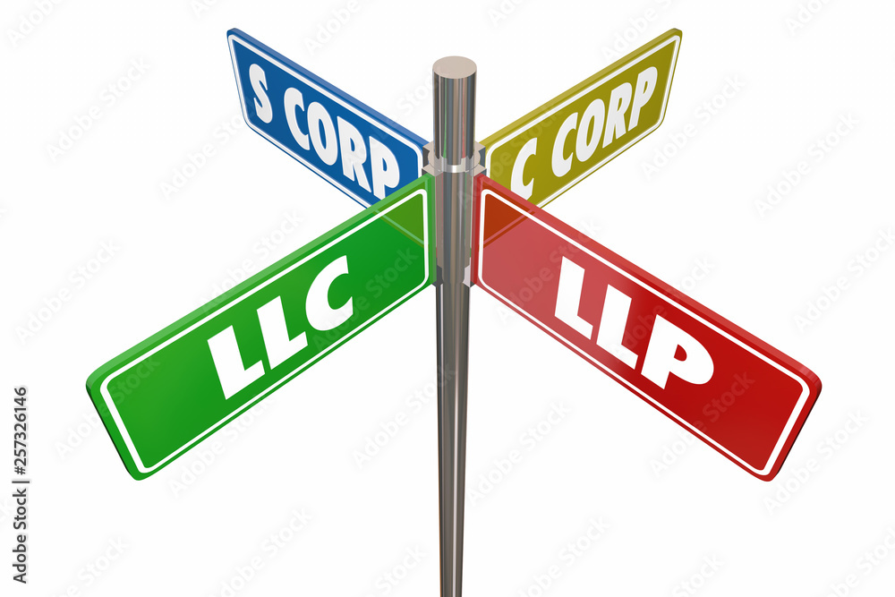 LLC LLP S-Corp C-Corporation Road Signs 3d Illustration