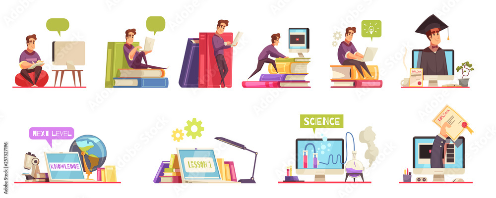 Online Courses Cartoon Set Online Courses Cartoon Set