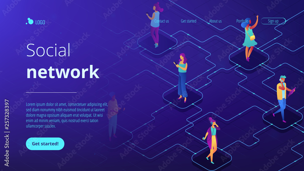 Social network isometric 3D landing page.