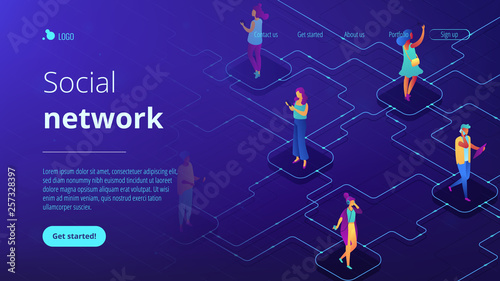Social network isometric 3D landing page.