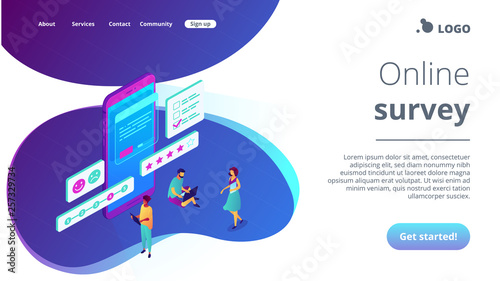 Online survey isometric 3D landing page.