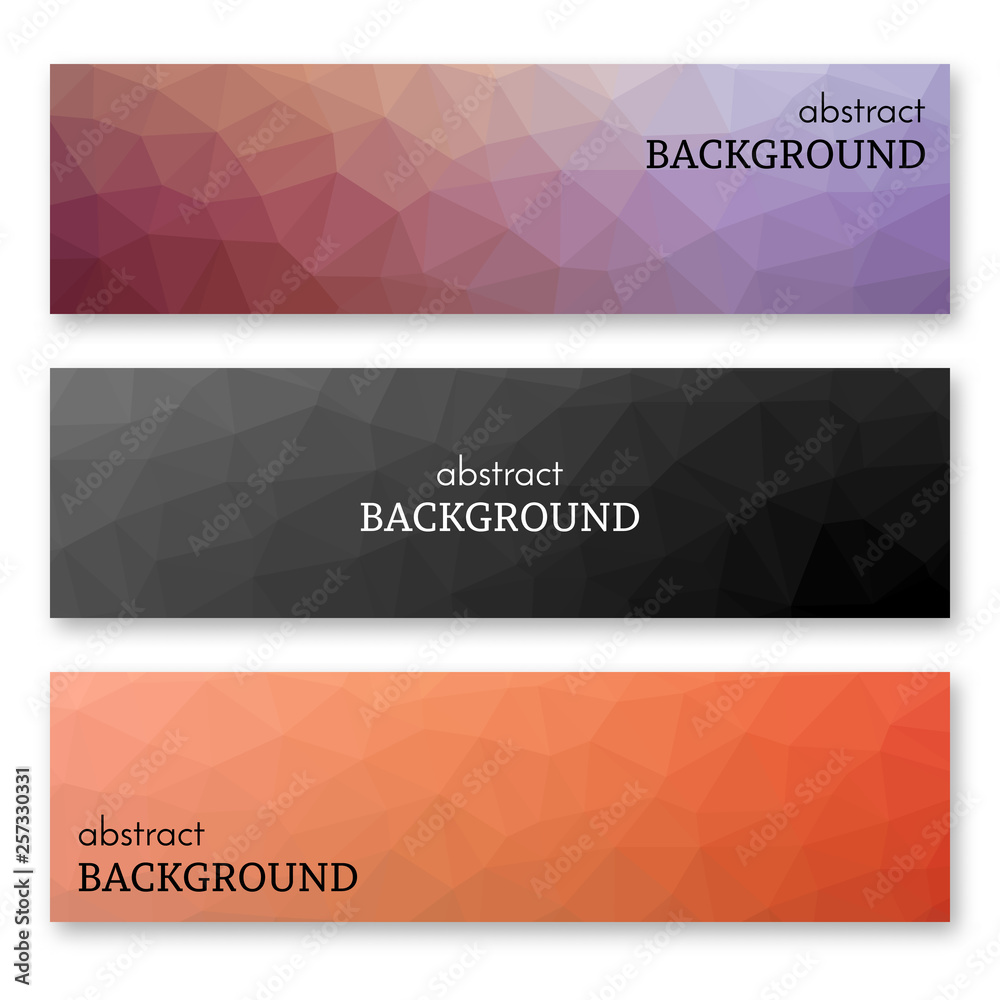 Set of three banners in low poly art style Set of three banners in low poly art style