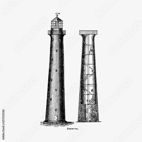 Lighthouse vintage drawing