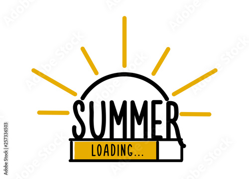 Doodle Summer Loading illustration screen. Progress bar almost reaching summer. Vector illustration background banner in doodle style
