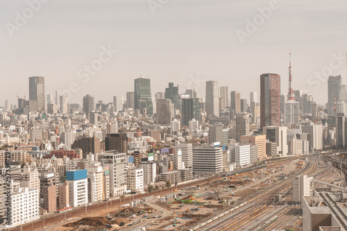 Aerial photography   Cityscape overlooking Tokyo  Japan