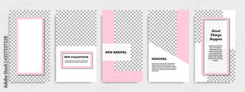 Modern minimal square stripe line shape template in pink and white color with frame. Corporate advertising template for social media stories, story, business banner, flyer, and brochure.