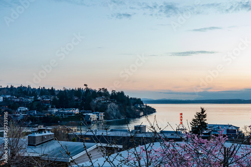 Gorgeous View from Sunset Hill in Seattle at Sunset in Spring photo