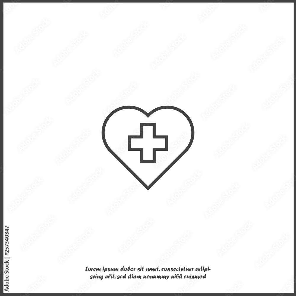 Obraz premium Vector icon of the cross in the heart. Vector illustration of medicine on health care on white isolated background.