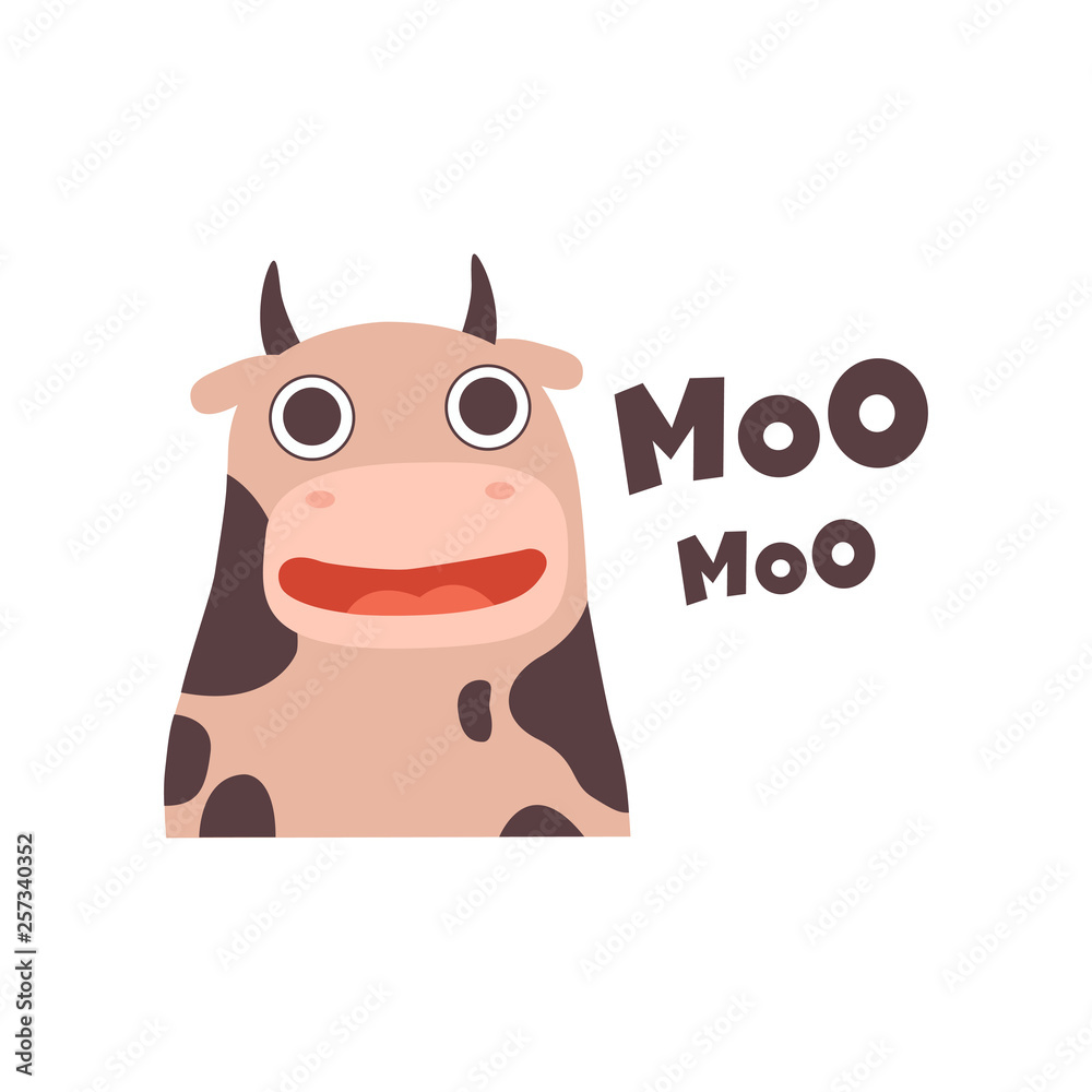Cow Mooing, Cute Cartoon Farm Animal Making Sound Vector Illustration Stock  Vector | Adobe Stock