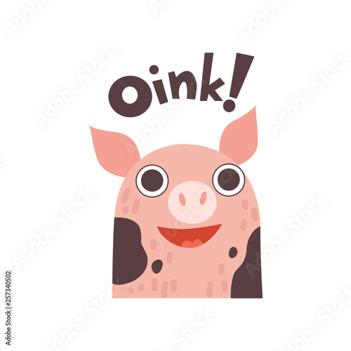 Cute Pig Cartoon Farm Animal Saying Oink Vector Illustration