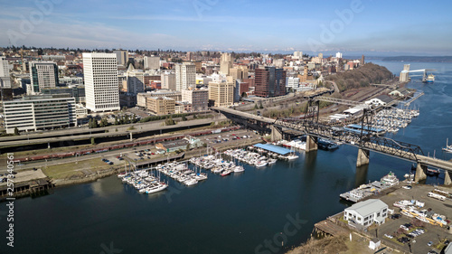 Aerial View Over Downtown Tacoma Washington Waterfront Commencement Bay photo