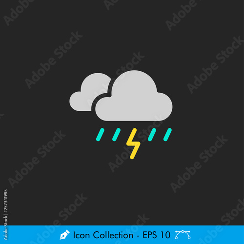 Thunder Storm Weather Icon / Vector - In Color Design