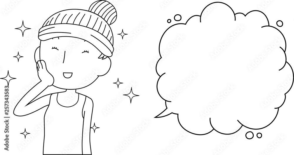 Illustration of a cute lady who is washing the face with Bubble Callout outline Illustration of a cute lady who is washing the face with Bubble Callout outline