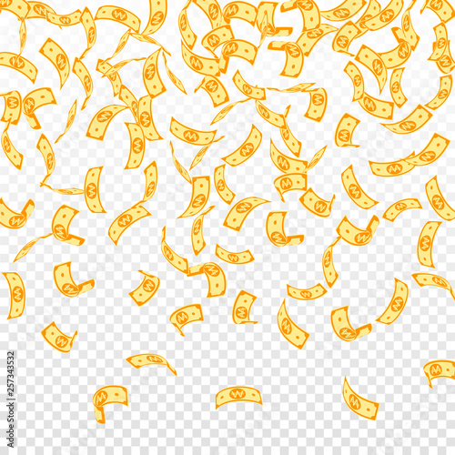 Korean won notes falling. Sparse WON bills on tran