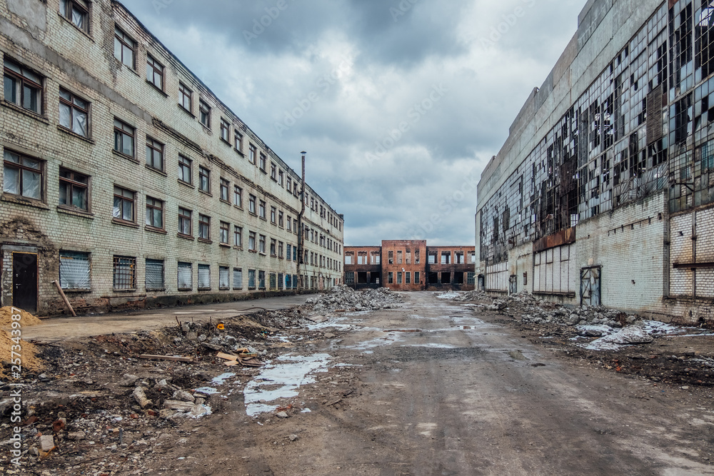 Territory of abandoned industrial area at former Voronezh excavator factory waiting for demolition or reconstruction