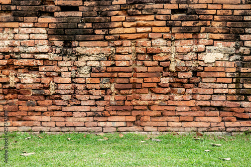 Old brick wall and grass