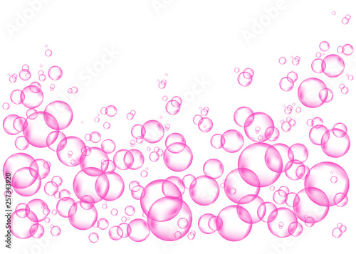 Pink fizzing air or water bubbles on white  background.